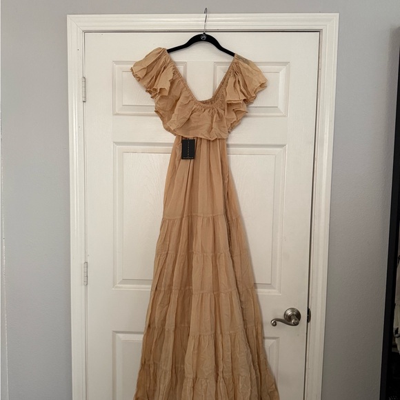 Chic Tan Ruffle Maxi Dress - Picture 1 of 6